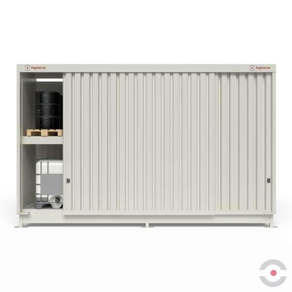 Magazyn substancji niebezpiecznych nieizolowany Topserw, WSC 2 poziomy/2 segmenty, 8*1000 l KTC/IBC, jednostronny, 1*drzwi przesuwne