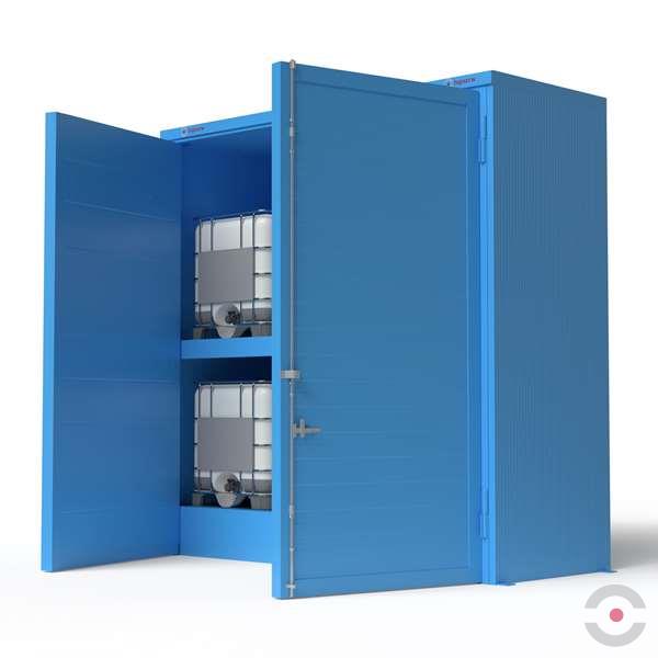 Magazyn substancji niebezpiecznych izolowany Topserw, WSC 2 poziomy, 6*1000 l KTC/IBC, 1* drzwi dwuskrzydłowe, jednomodułowy