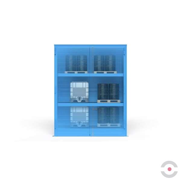 Magazyn substancji niebezpiecznych izolowany Topserw, WSC 3 poziomy, 36*200 l beczka/paleta, 1*drzwi dwuskrzydłowe, jednomodułowy