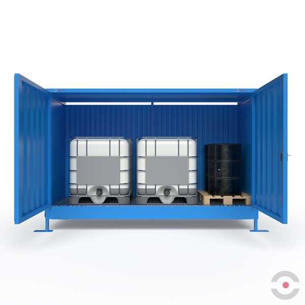 Magazyn substancji niebezpiecznych nieizolowany Topserw, WSC 1 poziom, 3*1000 l KTC/IBC, jednostronny, 1*drzwi dwuskrzydłowe, jednomodułowy