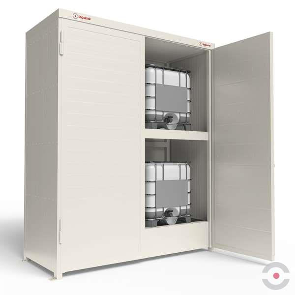 Magazyn substancji niebezpiecznych izolowany Topserw, WSC 2 poziomy, 4*1000 l KTC/IBC, jednostronny, 1*drzwi skrzydłowe