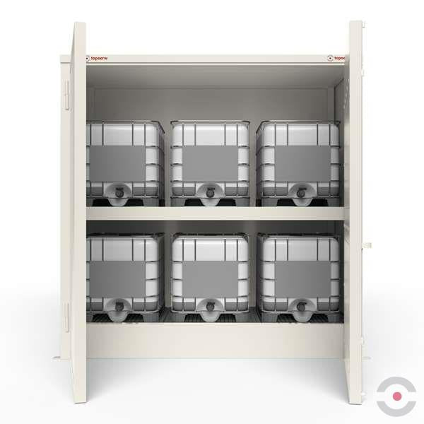 Magazyn substancji niebezpiecznych izolowany Topserw, WSC 2 poziomy, 6*1000 l KTC/IBC, jednostronny, drzwi dwuskrzydłowe