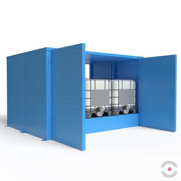 Magazyn substancji niebezpiecznych izolowany Topserw, WSC 1 poziom, 6*1000 l KTC/IBC, dwustronny, 2*drzwi dwuskrzydłowe, jednomodułowy