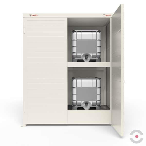 Magazyn substancji niebezpiecznych izolowany Topserw, WSC 2 poziomy, 4*1000 l KTC/IBC, jednostronny, 1*drzwi skrzydłowe