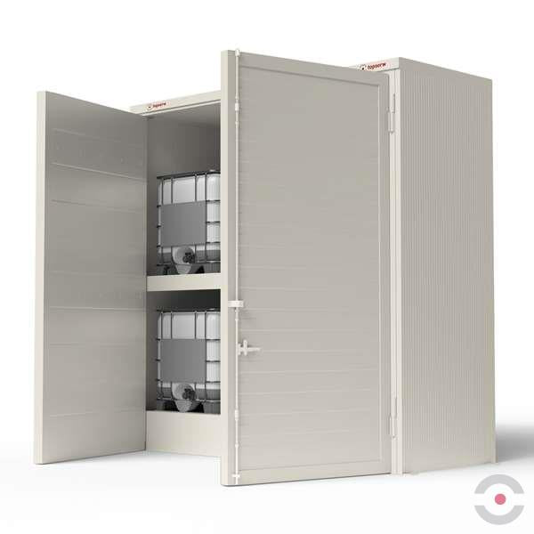 Magazyn substancji niebezpiecznych izolowany Topserw, WSC 2 poziomy, 6*1000 l KTC/IBC, jednostronny, drzwi dwuskrzydłowe