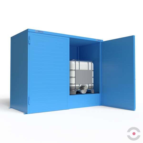Magazyn substancji niebezpiecznych izolowany Topserw, WSC 1 poziom, 2*1000 l KTC/IBC, jednostronny, 1*drzwi dwuskrzydłowe, jednomodułowy