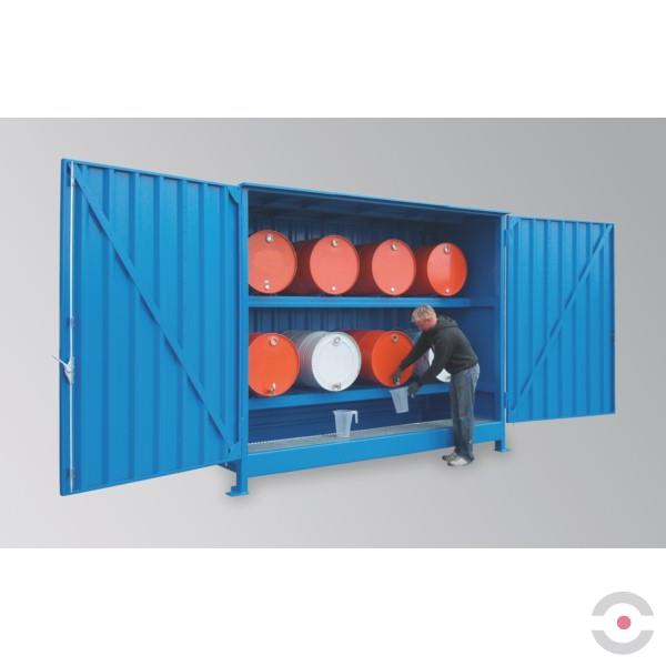 Magazyn substancji niebezpiecznych nieizolowany Topserw, WSC 3 poziomy, 12*200 l beczka/ekspl, jednostronny, 1*drzwi dwuskrzydłowe, jednomodułowy