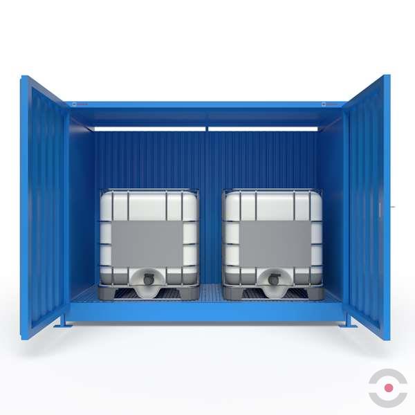 Magazyn substancji niebezpiecznych nieizolowany Topserw, WSC 1 poziom, 2*1000 l KTC/IBC, jednostronny, 1*drzwi dwuskrzydłowe, jednomodułowy