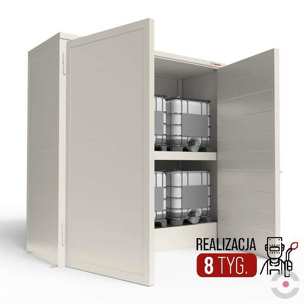 Magazyn substancji niebezpiecznych izolowany Topserw, WSC 2 poziomy, 6*1000 l KTC/IBC, jednostronny, drzwi dwuskrzydłowe