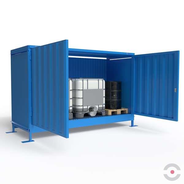 Magazyn substancji niebezpiecznych nieizolowany Topserw, WSC 1 poziom, 3*1000 l KTC/IBC, jednostronny, 1*drzwi dwuskrzydłowe, jednomodułowy