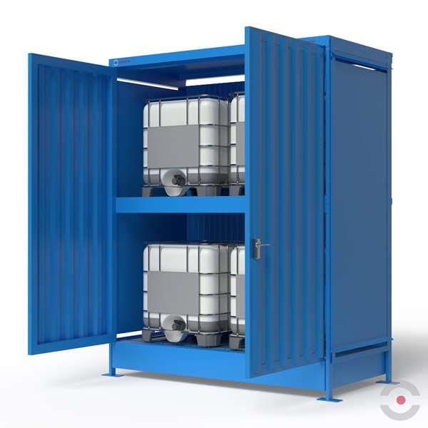 Magazyn substancji niebezpiecznych nieizolowany Topserw, WSC 2 poziomy, 4*1000 l KTC/IBC, jednostronny, 1*drzwi dwuskrzydłowe, jednomodułowy
