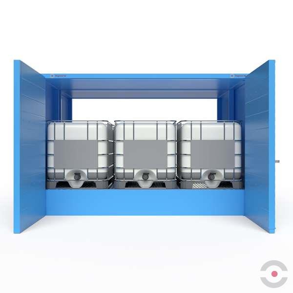 Magazyn substancji niebezpiecznych izolowany Topserw, WSC 1 poziom, 6*1000 l KTC/IBC, dwustronny, 2*drzwi dwuskrzydłowe, jednomodułowy