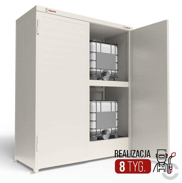 Magazyn substancji niebezpiecznych izolowany Topserw, WSC 2 poziomy, 4*1000 l KTC/IBC, jednostronny, 1*drzwi skrzydłowe