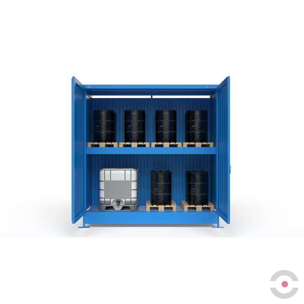 Magazyn substancji niebezpiecznych nieizolowany Topserw, WSC 2 poziomy, 6*1000 l KTC/IBC, jednostronny, 1*drzwi dwuskrzydłowe, jednomodułowy