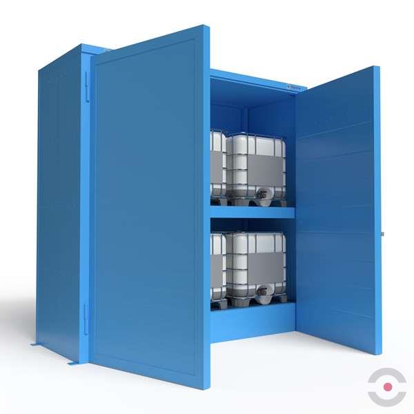 Magazyn substancji niebezpiecznych izolowany Topserw, WSC 2 poziomy, 6*1000 l KTC/IBC, 1* drzwi dwuskrzydłowe, jednomodułowy
