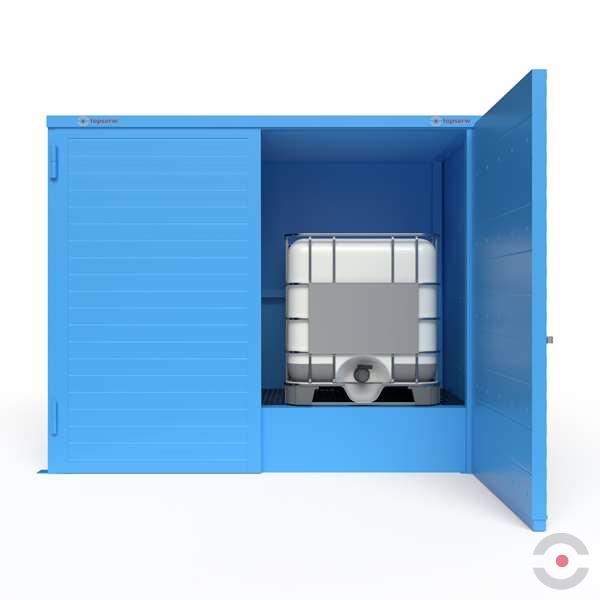 Magazyn substancji niebezpiecznych izolowany Topserw, WSC 1 poziom, 2*1000 l KTC/IBC, jednostronny, 1*drzwi dwuskrzydłowe, jednomodułowy