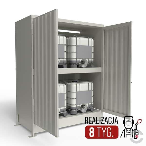 Magazyn substancji niebezpiecznych nieizolowany Topserw, WSC 2 poziomy, 4*1000 l KTC/IBC, jednostronny, 1*drzwi dwuskrzydłowe