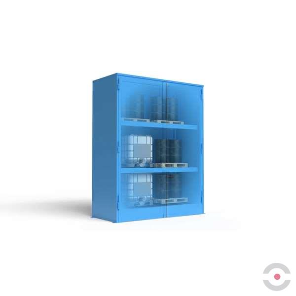 Magazyn substancji niebezpiecznych izolowany Topserw, WSC 3 poziomy, 36*200 l beczka/paleta, 1*drzwi dwuskrzydłowe, jednomodułowy