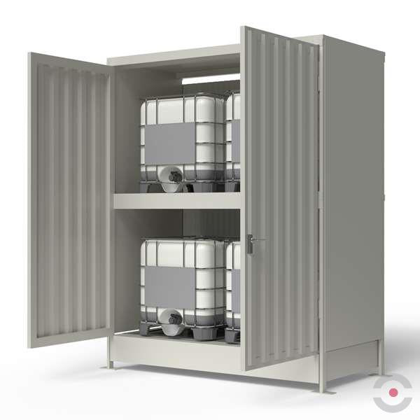 Magazyn substancji niebezpiecznych nieizolowany Topserw, WSC 2 poziomy, 4*1000 l KTC/IBC, jednostronny, 1*drzwi dwuskrzydłowe