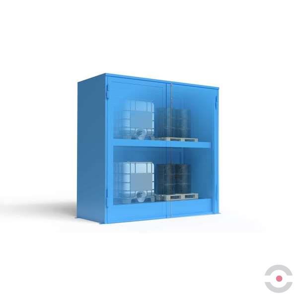 Magazyn substancji niebezpiecznych izolowany Topserw, WSC 2 poziomy, 6*1000 l KTC/IBC, 1* drzwi dwuskrzydłowe, jednomodułowy