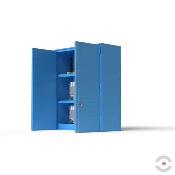 Magazyn substancji niebezpiecznych izolowany Topserw, WSC 3 poziomy, 36*200 l beczka/paleta, 1*drzwi dwuskrzydłowe, jednomodułowy