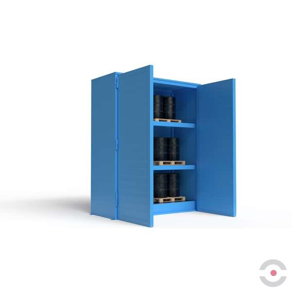 Magazyn substancji niebezpiecznych izolowany Topserw, WSC 3 poziomy, 36*200 l beczka/paleta, 1*drzwi dwuskrzydłowe, jednomodułowy