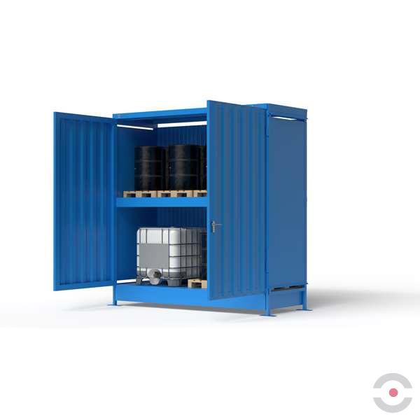 Magazyn substancji niebezpiecznych nieizolowany Topserw, WSC 2 poziomy, 6*1000 l KTC/IBC, jednostronny, 1*drzwi dwuskrzydłowe, jednomodułowy