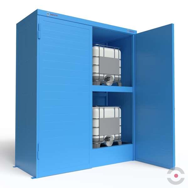 Magazyn substancji niebezpiecznych izolowany Topserw, WSC 2 poziomy, 4*1000 l KTC/IBC, 1*drzwi dwuskrzydłowe, jednomodułowy