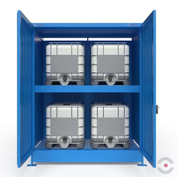 Magazyn substancji niebezpiecznych nieizolowany Topserw, WSC 2 poziomy, 4*1000 l KTC/IBC, jednostronny, 1*drzwi dwuskrzydłowe, jednomodułowy