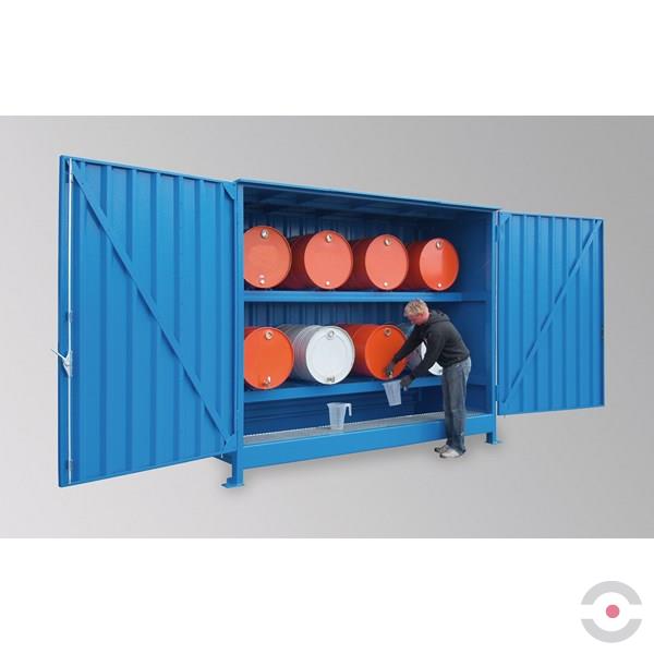 Magazyn substancji niebezpiecznych nieizolowany Topserw, WSC 2 poziomy, 8*200 l beczka/ekspl, jednostronny, 1*drzwi dwuskrzydłowe, jednomodułowy