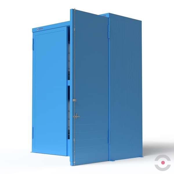 Magazyn substancji niebezpiecznych izolowany Topserw, WSC 2 poziomy, 4*1000 l KTC/IBC, 1*drzwi dwuskrzydłowe, jednomodułowy