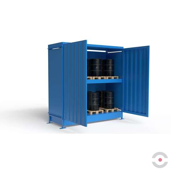 Magazyn substancji niebezpiecznych nieizolowany Topserw, WSC 2 poziomy, 6*1000 l KTC/IBC, jednostronny, 1*drzwi dwuskrzydłowe, jednomodułowy