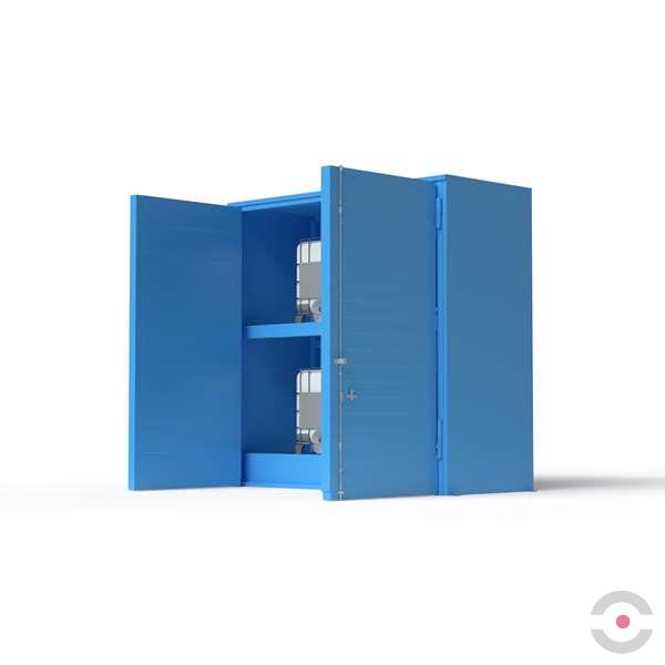 Magazyn substancji niebezpiecznych izolowany Topserw, WSC 2 poziomy, 4*1000 l KTC/IBC, 1*drzwi dwuskrzydłowe, jednomodułowy