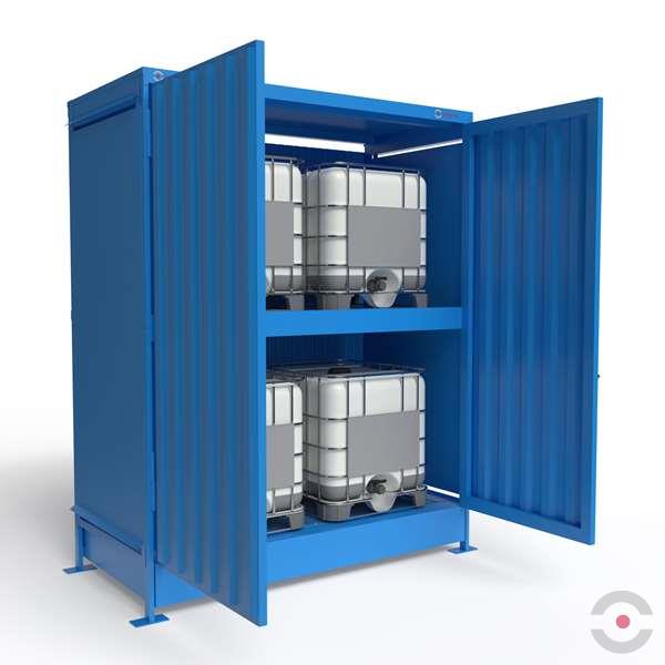 Magazyn substancji niebezpiecznych nieizolowany Topserw, WSC 2 poziomy, 4*1000 l KTC/IBC, jednostronny, 1*drzwi dwuskrzydłowe, jednomodułowy