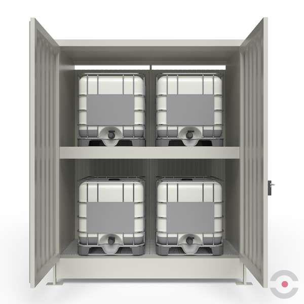 Magazyn substancji niebezpiecznych nieizolowany Topserw, WSC 2 poziomy, 4*1000 l KTC/IBC, jednostronny, 1*drzwi dwuskrzydłowe