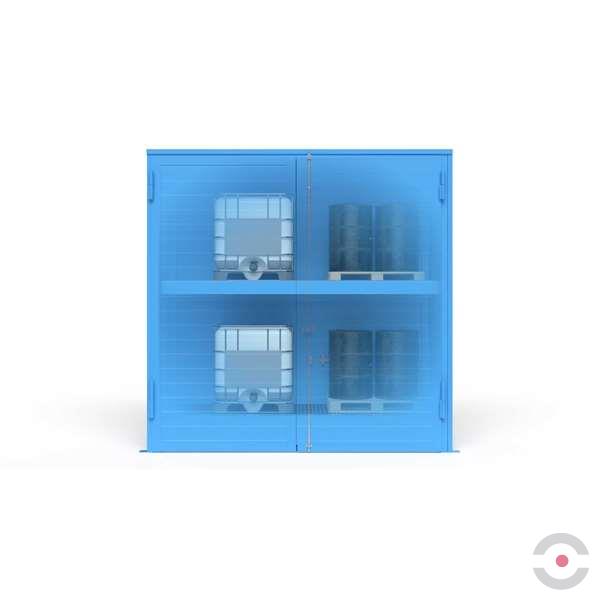 Magazyn substancji niebezpiecznych izolowany Topserw, WSC 2 poziomy, 24*200 l beczka/paleta, 1*drzwi dwuskrzydłowe, jednomodułowy