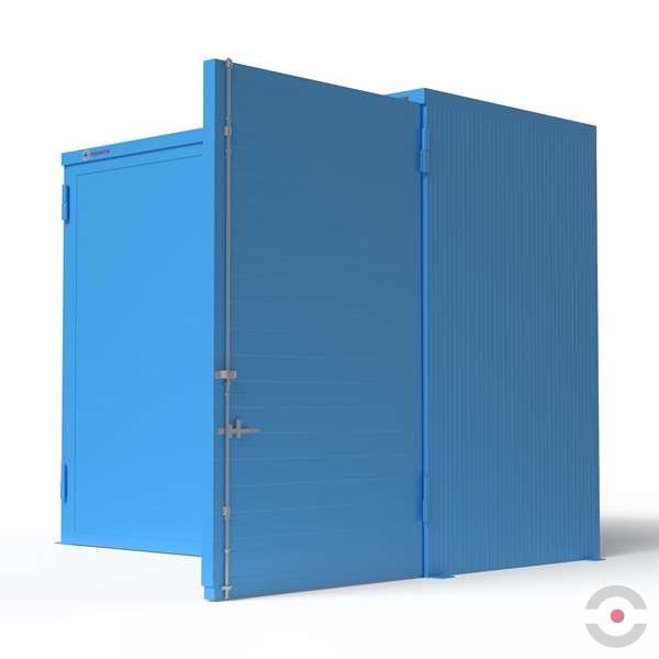 Magazyn substancji niebezpiecznych izolowany Topserw, WSC 1 poziom, 2*1000 l KTC/IBC, jednostronny, 1*drzwi dwuskrzydłowe, jednomodułowy