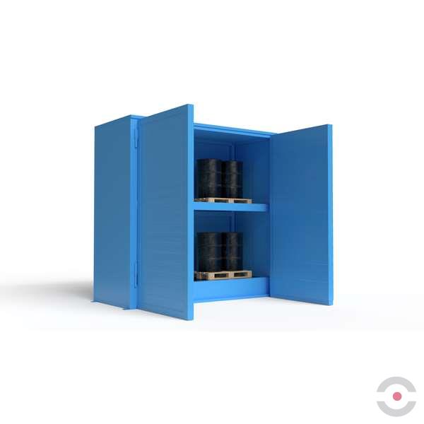 Magazyn substancji niebezpiecznych izolowany Topserw, WSC 2 poziomy, 24*200 l beczka/paleta, 1*drzwi dwuskrzydłowe, jednomodułowy