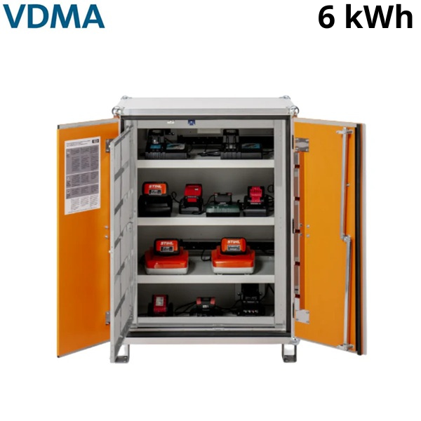 Szafa zabezpieczająca Topserw BATT M, ładowanie akumulatorów, 230V, 3 półki, 18 gniazd, nóżki, Basic 8/10, (VDMA 24994)