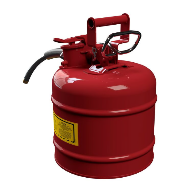 Pojemnik zabezpieczający Justrite stalowy na płyny łatwopalne, wąż spustowy, 7,5 l, czerwony