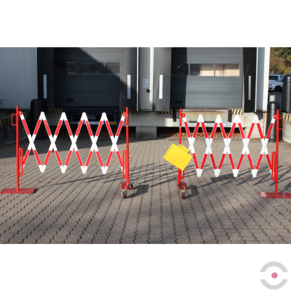 Zestaw 2 szt. Bariera nożycowa, dł. 2*2000 mm, słupek, kółka, czerwony/biały