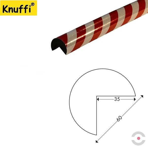 Elastyczny profil ostrzegawczo-ochronny Knuffi, typ A+, biały/czerwony, odblaskowy, 1000 mm