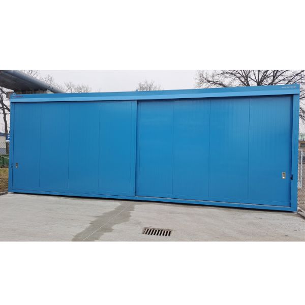 Magazyn substancji niebezpiecznych izolowany Topserw, WSC 1 poziom/2 segmenty, 4*1000 l KTC/IBC, 1*drzwi przesuwne, dwumodułowy