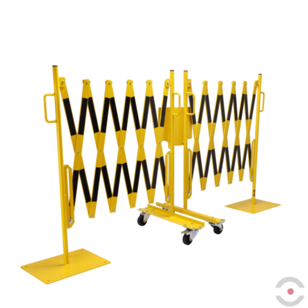 Zestaw 2 szt. Bariera nożycowa, dł. 2*2000 mm, słupek, kółka, czarny/żółty