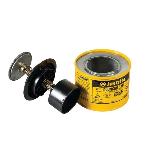 Pojemnik zabezpieczający Justrite stalowy, tłokowy do czyszczenia, 0.5 l, żółty