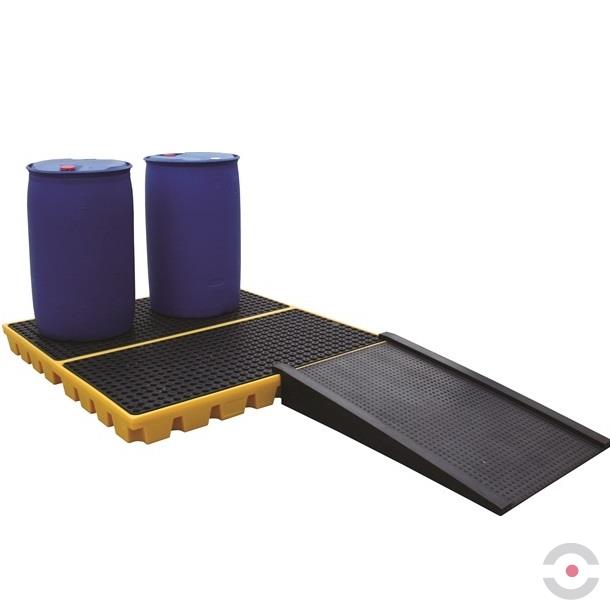 Platforma robocza polietylenowa Topserw 240 l, beczka 4*200 l, wanna wychwytowa, żółty, LOW