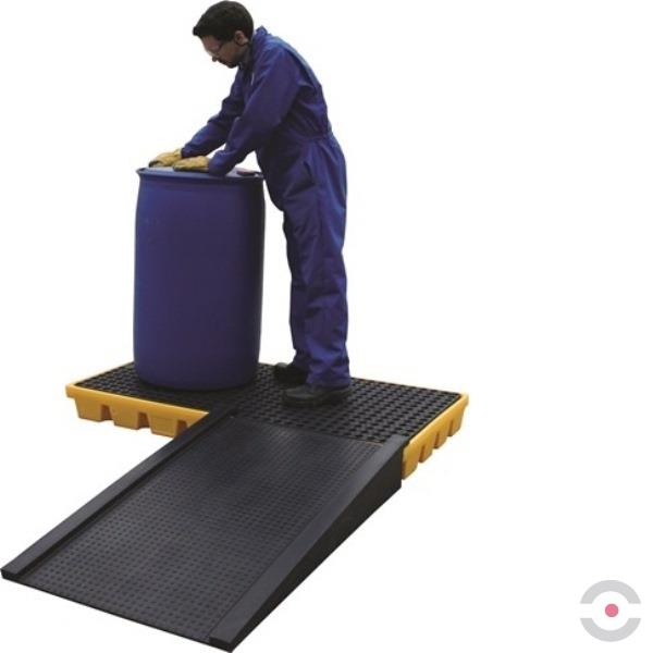 Platforma robocza polietylenowa Topserw 100 l, beczka 2*200 l, wanna wychwytowa, żółty, LOW