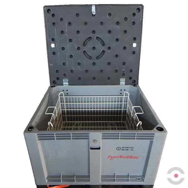 Plastikowy pojemnik transportowy Premium M-BOX, 302 l, stały kosz, 45*wypełniacz + 52kg PyroBubbles
