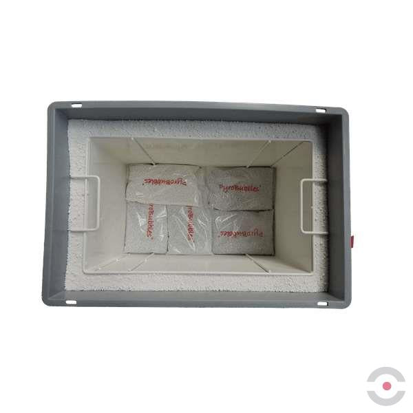 Plastikowy pojemnik transportowy Premium S-BOX Low, 27 l, stały kosz, 30*wypełniacz +5kg PyroBubbles