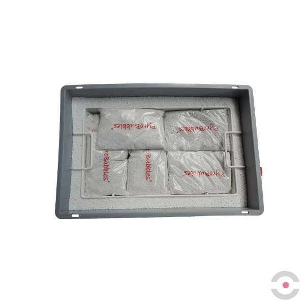 Plastikowy pojemnik transportowy Premium S-BOX Low, 27 l, stały kosz, 30*wypełniacz +5kg PyroBubbles